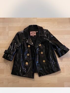 Juicy Coutures  Black Patent Double-Breasted Coat - Classic Shine